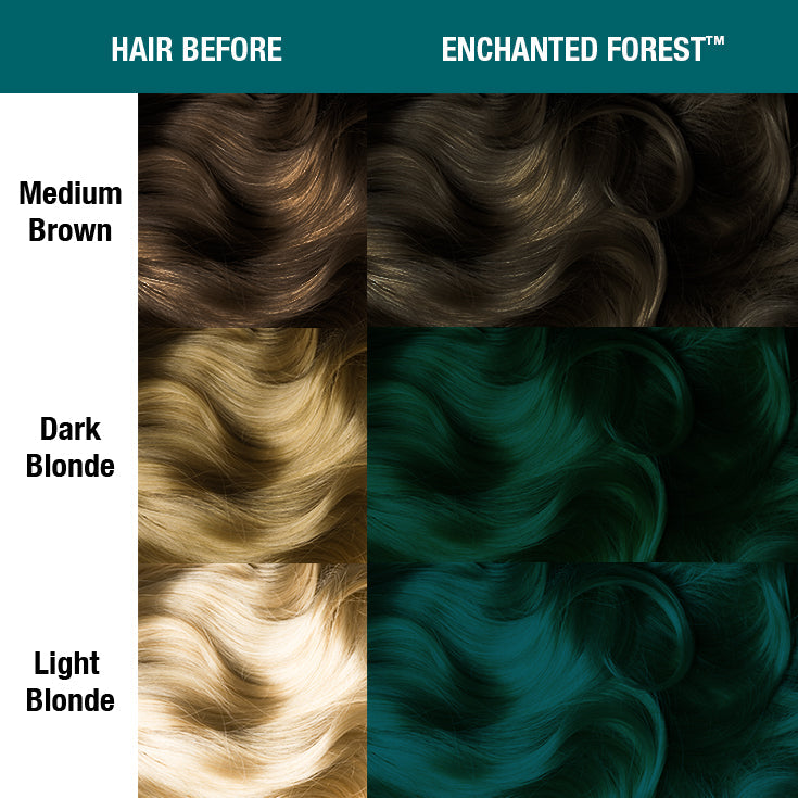 Enchanted Forest™ - Classic High Voltage® - Tish & Snooky's Manic Panic, deep teal green, deep green, dark green, blue green, dark blue green, forest green, semi permanent hair color, hair dye, hair level chart, shade sheet